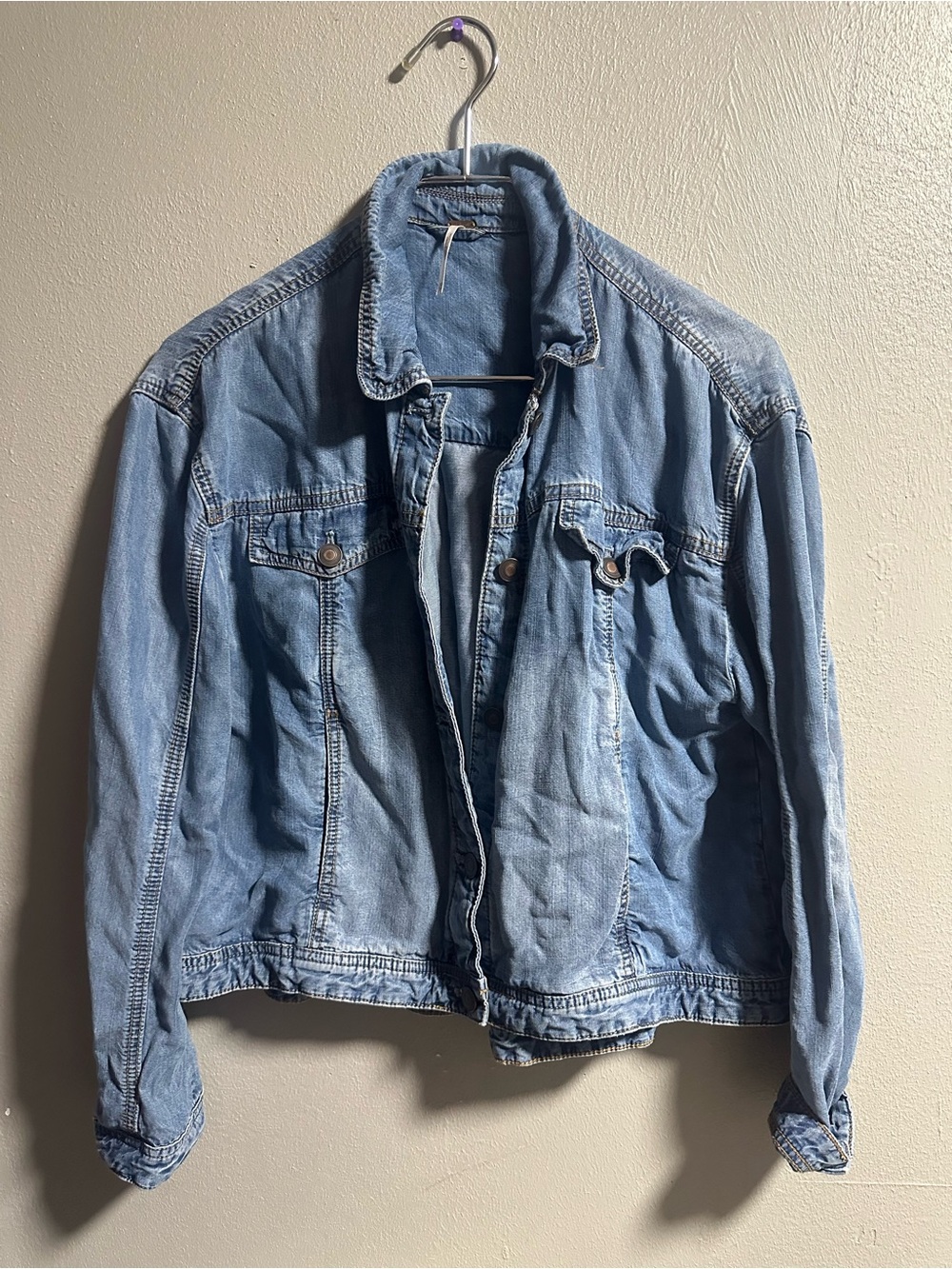Free People Blue Denim Trucker Jacket -s